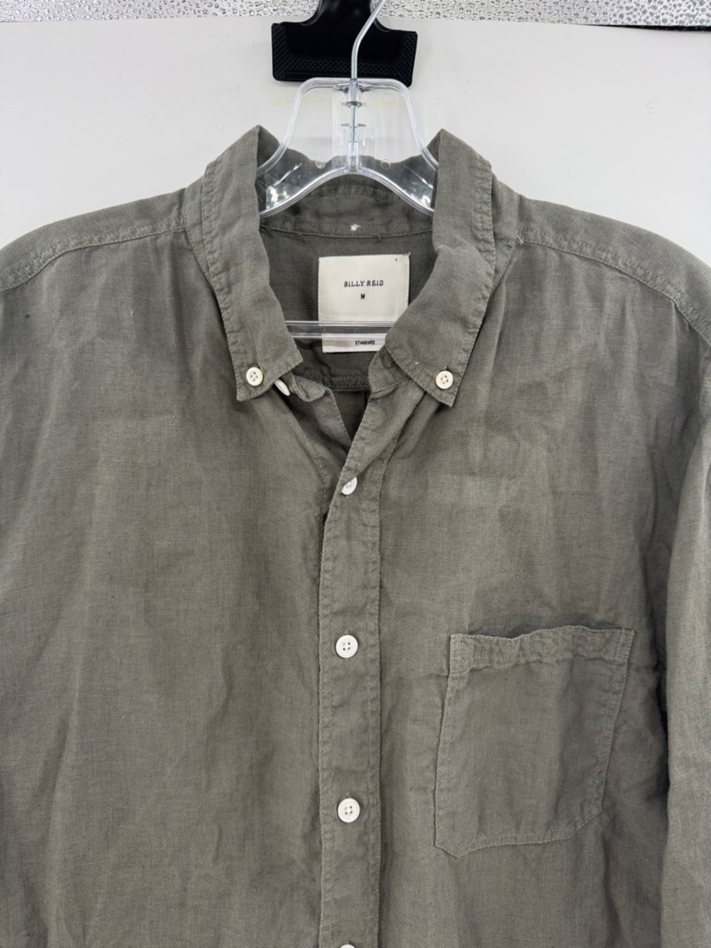 Billy Reid Men's Long Sleeve Button Down Linen Shirt - Grayish Green - Medium